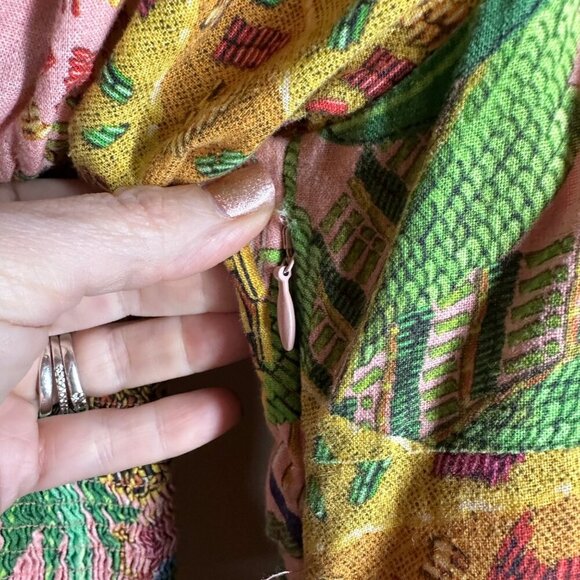 Farm Rio Mixed Fruits Mini Dress Womens Sz S Smocked Tropical Linen Blend Resort - Picture 6 of 12